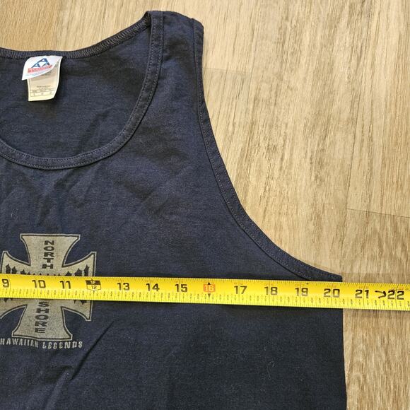 Vtg Hawaiian Legends Muscle Tank Mens L Navy Flames North Shore Biker Skater Y2K - Picture 7 of 8